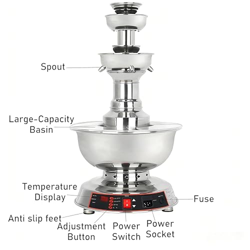 FgdVrelnor 3-Level Party Fountain, 3-Level Stainless Steel Electric Commercial Beverage Dispenser, Adjustable 0 to 100℃, E...