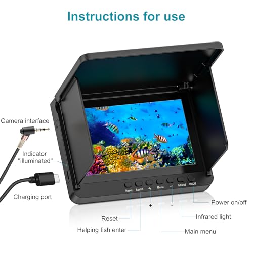 ZXBVSU Underwater Fishing Camera, Fishing Camera with Infrared Night Vision Light, Portable Fish Finder with 100ft Cable, ...