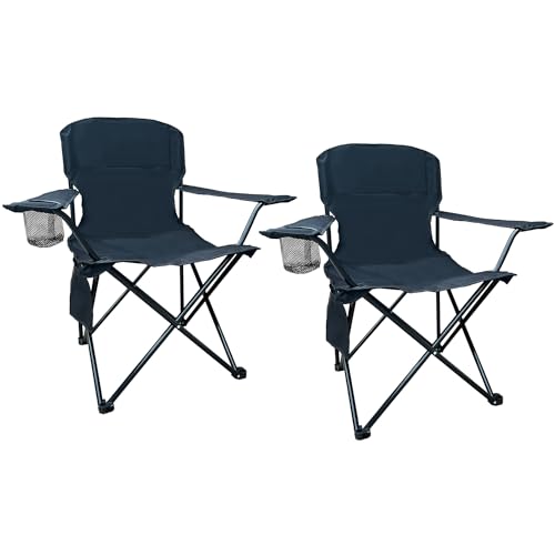 SAILARY 2PCS Folding Outdoor Beach Camp Chair with Cup Holder, Storage Pocket, Waterproof Bag Outdoor Arm Chair, Supports ...