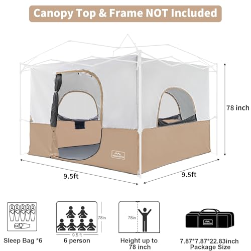 KAMPKEEPER Camping Inner Tent for Pop Up Canopy, Converts 10'x10' Straight Leg Canopy into Camping Tent–Fully Vented Roof(...