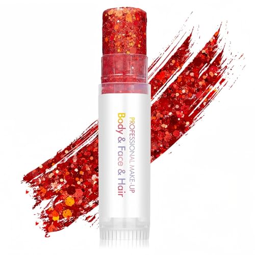 Red Body Glitter Stick, Sparkling Neon Outfit Holographic Sequins Glitters for Eye Lip Hair Nails, Festival Rave Accessori...