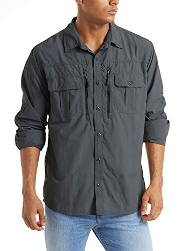 TACVASEN Fishing Shirt for Men, Long Sleeve Shirt Quick Dry Fit, Tactical Shirt Button Up, Work Shirt Lightweight Safari