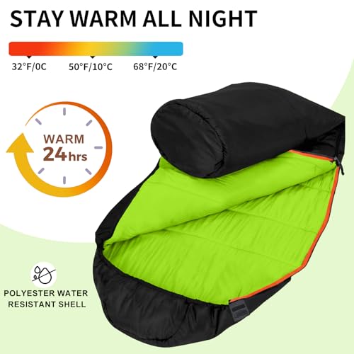 KAMPKEEPER Mummy Sleeping Bag, Cold Weather Camping Sleeping Bag, 32℉ 3-4 Seasons Adults Sleeping Bag, Non-Snag Zipper wit...