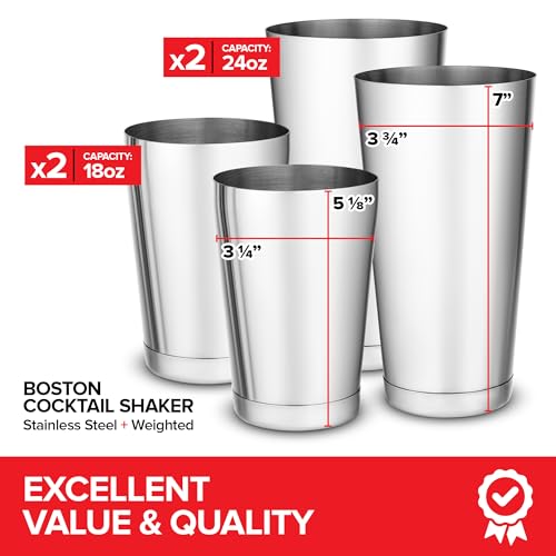 Boston Cocktail Shaker, Drink Mixing Set (18oz & 28oz) Weighted Stainless Steel Shaker Tins, Cocktail & Martini Mixed Drin...