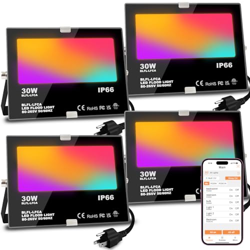 LED Flood Light Outdoor 30W, 300W Equivalent 3000LM Smart RGB Landscape Lighting with APP Control, DIY Scenes -Timing - Wa...
