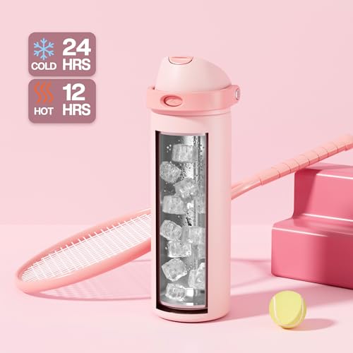 POWCAN 24 oz Insulated Water Bottle for Sports: 2-in-1 Lid with Push-Button Spout & Quick-Flip Straw, Leakproof, Car Cupho...