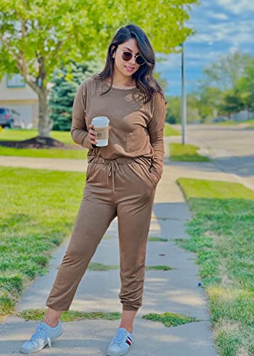 PRETTYGARDEN Women Fall 2 Piece Lounge Outfit Long Sleeve Tops High Waisted Jogger Pants Set Spring Travel Clothes Tracksuit