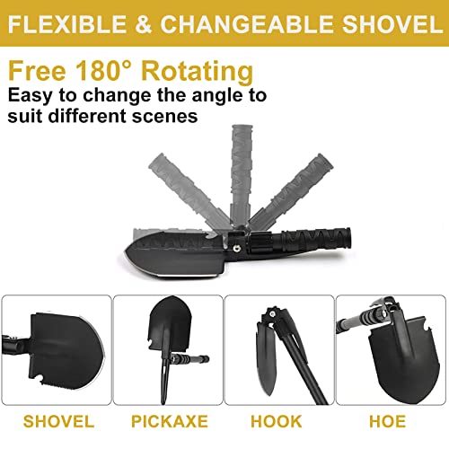 Survival Shovel, (28.3'') Camping Folding Shovel, Military Spade Multitool, Tactical Trench Tool, with Pickaxe, Compass, W...