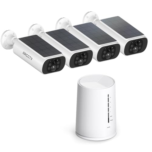 ARCCTV Solar Security Cameras Wireless Outdoor, 4 Cam-Kit, 4MP Solar Security Camera Wireless System, Color Night Vision, Motion Detection, No Monthly Fee, 64GB Memory Card