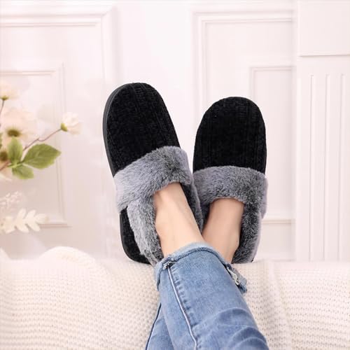 Evshine Women's Fuzzy Memory Foam Slippers, Closed Back Knit Bedroom Slippers, Slip-On Warm House Shoes for Indoor & Outdo...