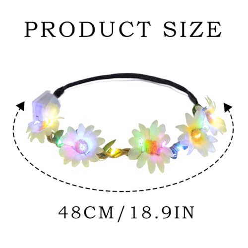 Foyte 4PCS Light Up Sunflower Headbands Daisy Floral Crown Hawaiian Headpieces Fairy Flower Hair Accessories for Summer Pa...