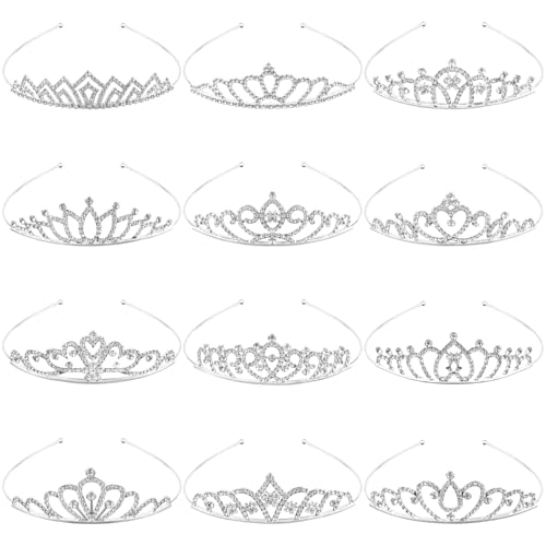 COODHI 12PCS Tiaras Silver Metal Sparkly Glitter Rhinestone Crown Headbands Wedding Prom Birthday Party Princess Hair Tiar...