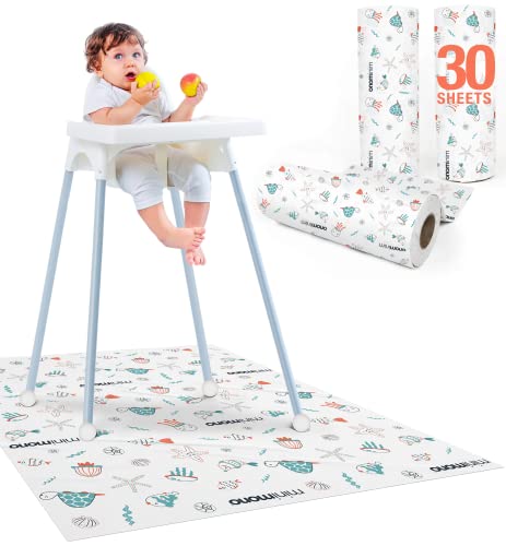 Minimono Baby Splat Mat for Under High Chair - 30 Pcs Disposable and Waterproof Splash Mats - 40"x47" Multipurpose Activit...