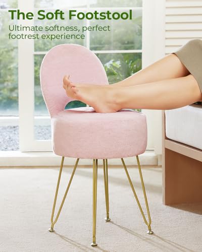 GREENSTELL Small Vanity Stool Chair with Storage and Folding Back, 13" x 13" x 17.7" Faux Fur Soft Ottoman for Teenager, 4...