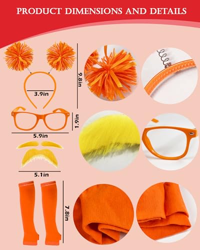 QLINLEAF Orange and Yellowe Tutu Costume Pom Pom Headband Mustache and Eyebrows Orange Furry Character Costume Set for Hal...