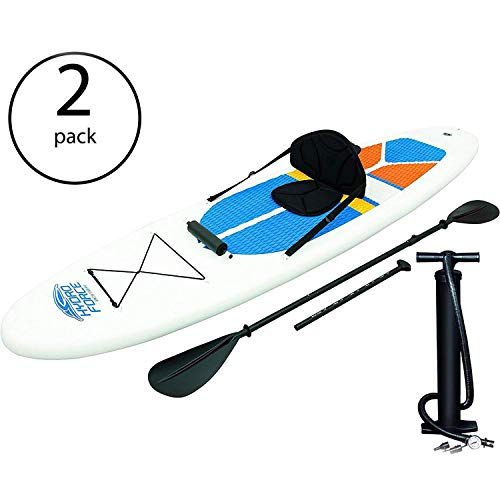 Bestway Hydro-Force White Cap 10 Foot Inflatable SUP Stand Up Paddle Board and Kayak w/Traction Pad, Backrest Seat, 3 Fin...
