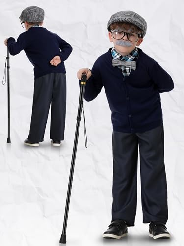 Gnodio 100 Days of School Costume for Boys Old Man Costume for Kids 100th Day of School Grandpa Dress up Outfit Accessories