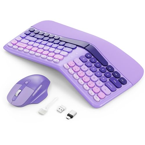 Ergonomic Wireless Keyboard and Mouse, Mechanical Gaming Set with Wrist Rest & OTG & Brush Ideal for Windows PC, Home, Off...