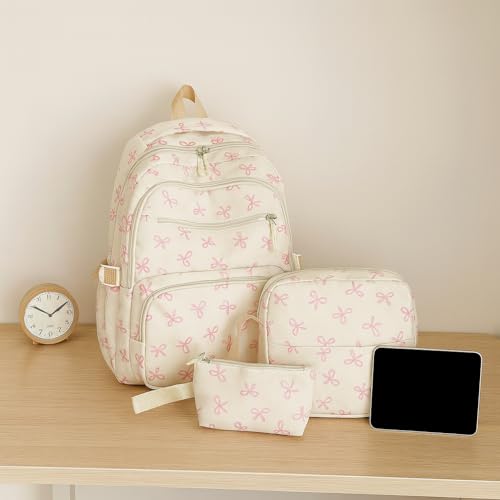 3-Piece Artistic Heart Print Backpack Set - Large Capacity Casual Travel Bag with Lunch Box and Case - Korean Style Daypac...