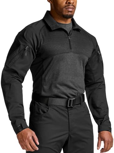 CQR Men's Combat Shirt Tactical 1/4 Zip Long Sleeve Military BDU Shirts Camo EDC Top with Pockets