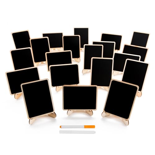DSTELIN 20 Pack Wood Mini Chalkboards Signs with Support Easels, Place Cards, Small Rectangle Chalkboards Blackboard for W...