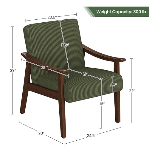 Yaheetech Corduroy Accent Chair, Mid-Century Modern Armchair with Solid Wood Legs, Reading Leisure Chair with High Back fo...