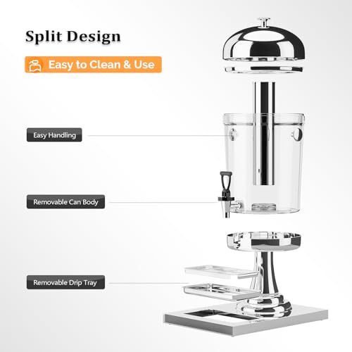 ROVSUN 2.2 Gallon/ 8.3L Beverage Dispenser, Drink Dispenser Water Juice Dispenser Stainless Steel with Ice Container, Stan...