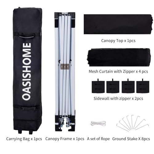 OASISHOME 10'x10' Pop-Up Gazebo Canopy Tent with Netting Sidewalls & Wheeled Bag,Weight Bag, Stakes, Ropes, Waterproof, UV...