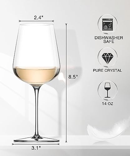 LUNA & MANTHA White Wine Glasses Set of 4, Crystal Wine Glasses with Stem, Hand Blown 14oz, Perfect for Red，White Gift Pac...
