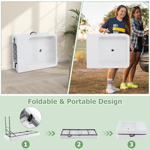 Giantex 5 FT Folding Ice Table with Double Sinks and Drains, Portable Ice Cooler Table with Removable Skirt, No Assembly, ...