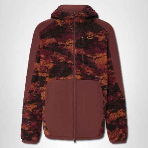 Oakley Mens Caribou Full Zip Sherpa Sweatshirt, Tiger Camo Red, X-Large