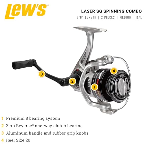 Lew's Laser LSG Speed Spin Spinning Reel and Fishing Rod Combo, IM6 Graphite Blank Fishing Rod, Right or Left-Hand Retriev...