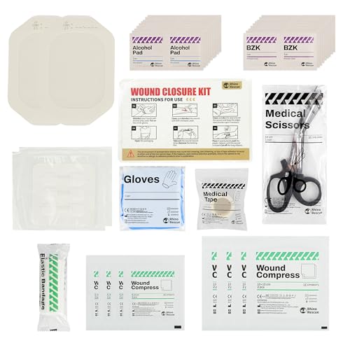 RHINO RESCUE Wound Closure Kit, 6pcs with Dresssings, Wound Closure Strips Without Suture, Stitch Zip Laceration Closure K...