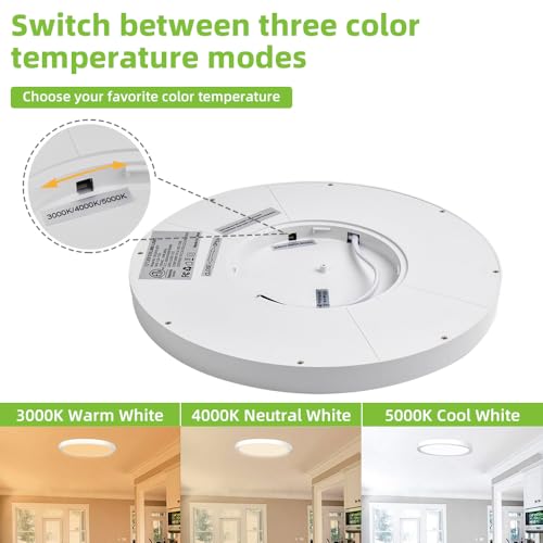 hykolity 12 Inch Selectable CCT LED Round Flat Panel Light, 24W 3000K/4000K/5000K, Edge-Lit Flush Mount Ceiling Light Fixt...