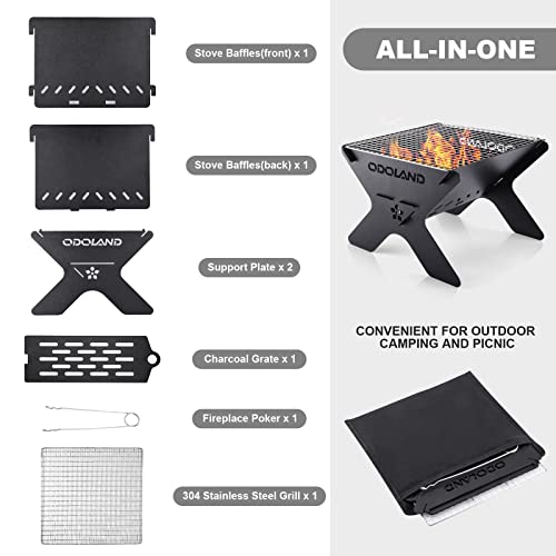 Odoland Camping Campfire Grill, Portable Folding Charcoal Grills, Backpacking BBQ Grill, Heavy Duty Firepit Grill with Car...