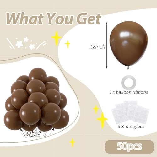 50pcs Brown Balloons, 12inch Dark Brown Latex Neutral Balloons for Birthday Party BOHO Wedding Bear Baby Shower Decoration...