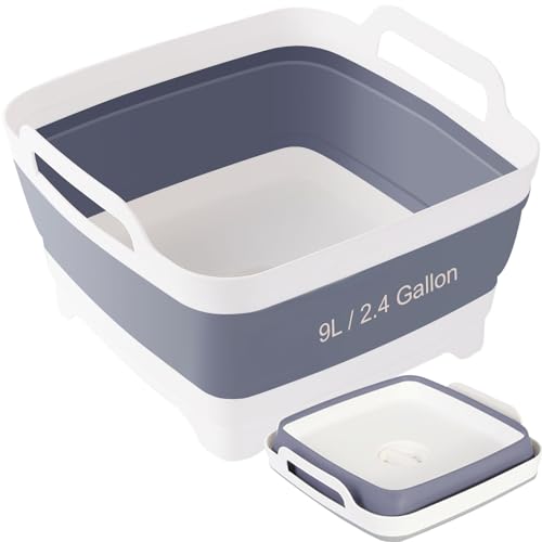 Collapsible Dish Basin & Sink Tub with Drain Plug – 2.4 Gal Baby Bottle Wash Basin, Bottle Washing Bin for RV, Camping, Ki...