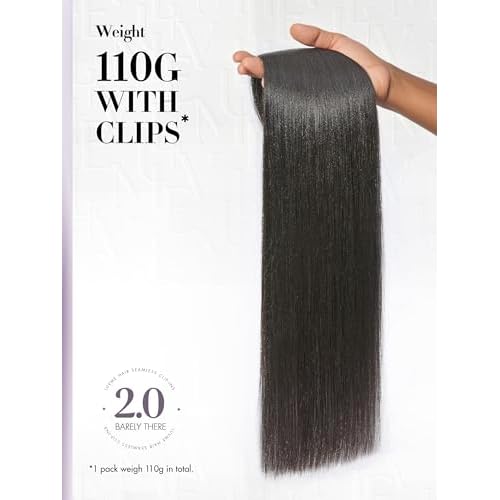 LUVME Invisible Clip in Hair Extensions, Yaki Straight Real Human Hair Remy Hair Clip ins for Women, Natural Human Hair, 16 inch 110g 6Pcs, Natural Black