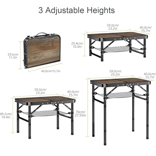 Kcmploro Folding Picnic Table 2ft Portable Camping Table Adjustable Heights Metal Aluminum Lightweight Foldable Small Outd...