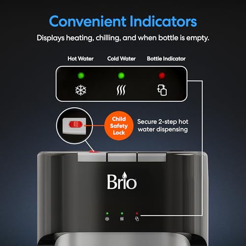 Brio Bottom Loading Water Cooler Dispenser for 5 Gallon Bottles - 3 Temperatures with Hot, Room & Cold Spouts, Child Safet...