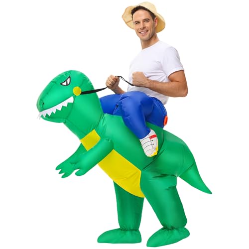 BROWNYEW Inflatable Dinosaur Costume Adults, Inflatable Halloween Costumes, Ride on Dino Costume, Blow Up T-rex Costume Fa...