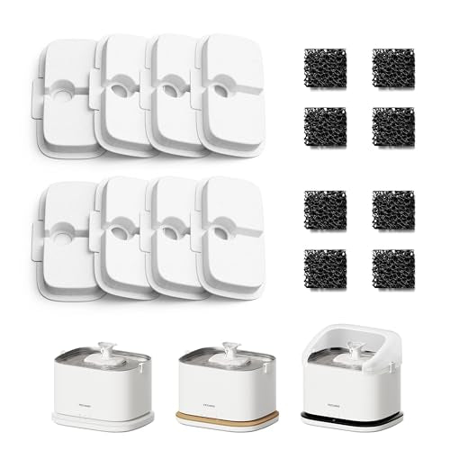 PETLIBRO Cat Water Fountain Filter Replacement, 8 Packs Pet Fountain Filter & Sponges for Dockstream WF106/WF116/WF105/WF1...