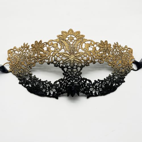 TFTSR Masquerade Masks for Women Couples & Men - Gold & Black Lace Venetian Dress & Mardi Gras Mask Adults Party Costume