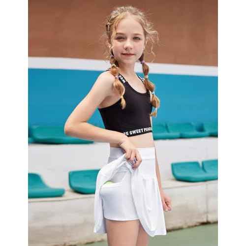 Arshiner Girl's Tennis Skirts with Shorts Athletic Pleated Skirt Workout Performance Skorts with Pockets for Kids 4-13Y