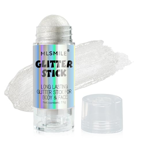 White Body Glitter Stick, Multi-Use Roll-on Face Body Glitter for Women & Kids, Long Lasting Shimmer, Travel Size Sparklin...