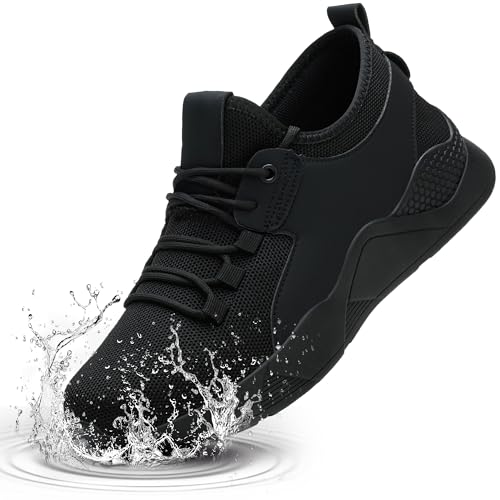 ulogu Waterproof Non Slip Shoes for Men Women Work Sneakers Food Service Water Resistant Slip on Walking Shoes Black