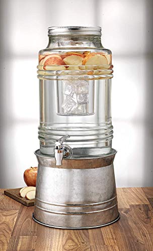 Circleware Breeze Glass Beverage Drink Dispenser with Stand Metal Base which Transforms to Metal Ice Bucket and Metal Lid...