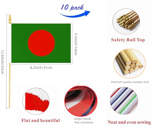 10 Pack Bangladesh Flags -BD Handheld Flag-Desktop Flag-5x8 In, Bengalese Mini Flag. Suitable For Party Decorations, Store...