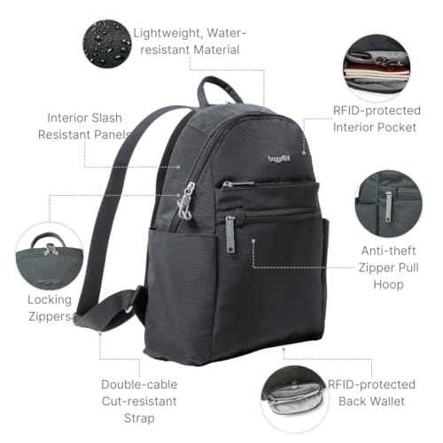 Securtex¢ç Anti-theft Vacation Travel Backpack 10x13" Slash-Resistant Nylon Daypack w/RFID, Charcoal