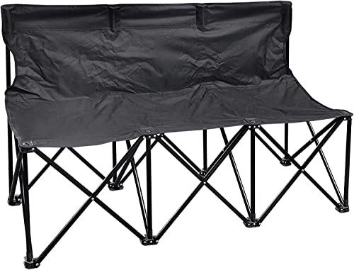 YardGrow 3 Seater Portable Folding Team Sports Sideline Bench Chairs for Camping Outdoor Waterproof (Black)